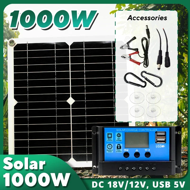 Solar Panel Monocrystalline - Zestaw paneli słonecznych 1000W, regulator 12V