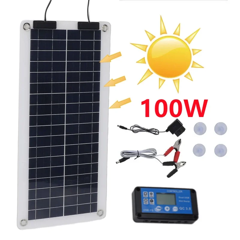 Solar Panel Monocrystalline - Ładowarka do paneli słonecznych 100W Wodoodporna